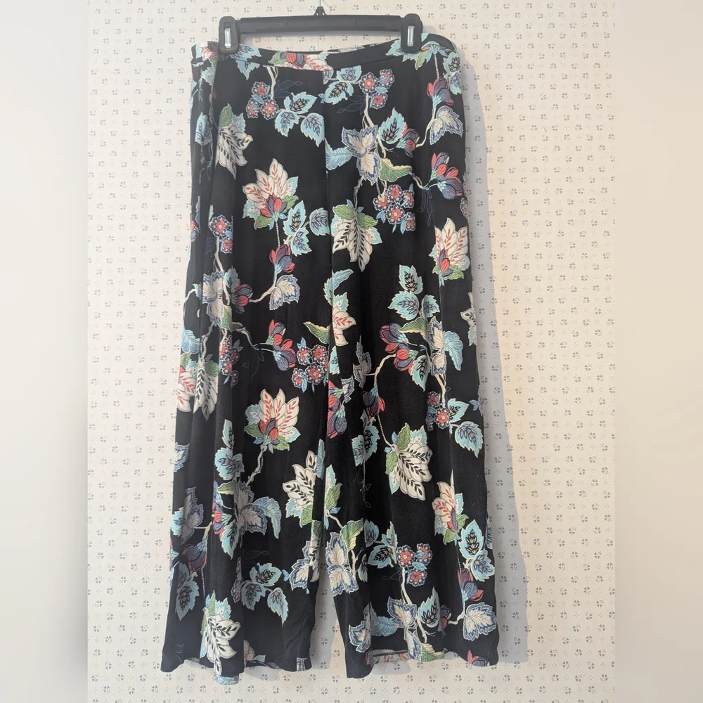 🖤 Pure Jill Pants Floral Black Pink Blue Comfy Soft Wide Leg Flare